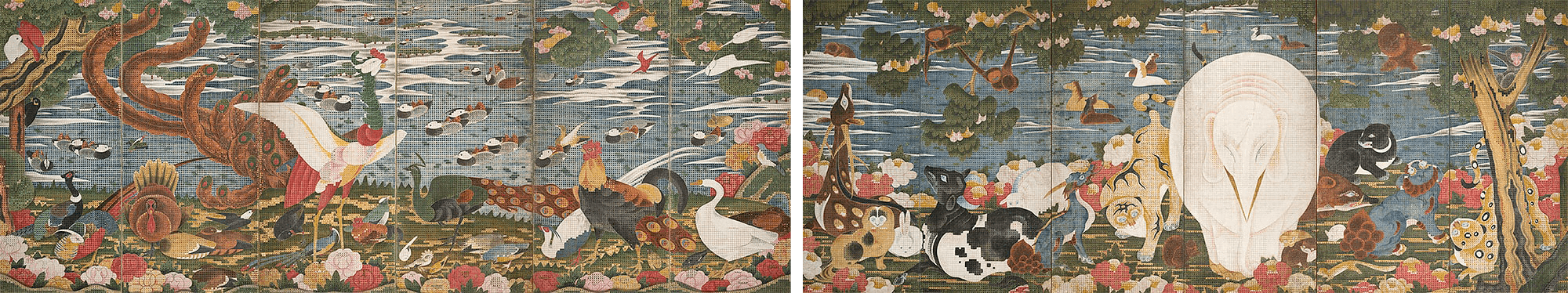 画像:伊藤 若冲《樹花鳥獣図屏風》