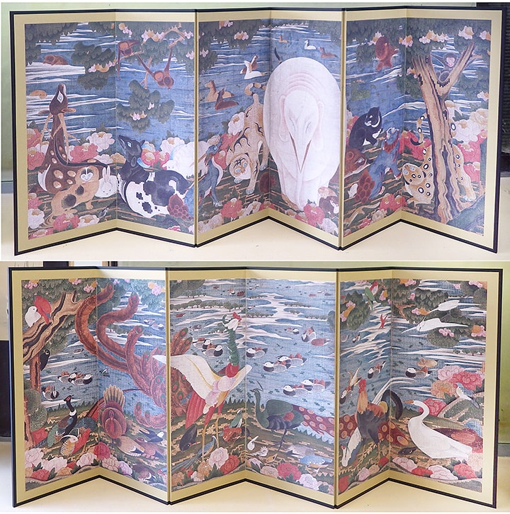 画像:屏風《樹花鳥獣図屏風》(伊藤若冲) 六曲一双
