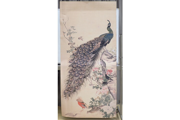 画像:掛軸《孔雀牡丹図》(長澤芦雪)