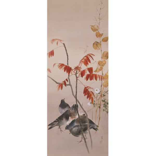画像:渡辺省亭《十二ヶ月花鳥図》より「十月」 明治時代