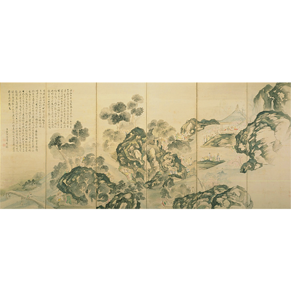 画像:池大雅《蘭亭曲水・龍山勝会図屏風》より《蘭亭曲水図》