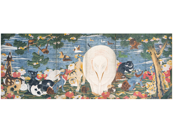 画像:伊藤若冲《樹花鳥獣図屏風》(右隻)