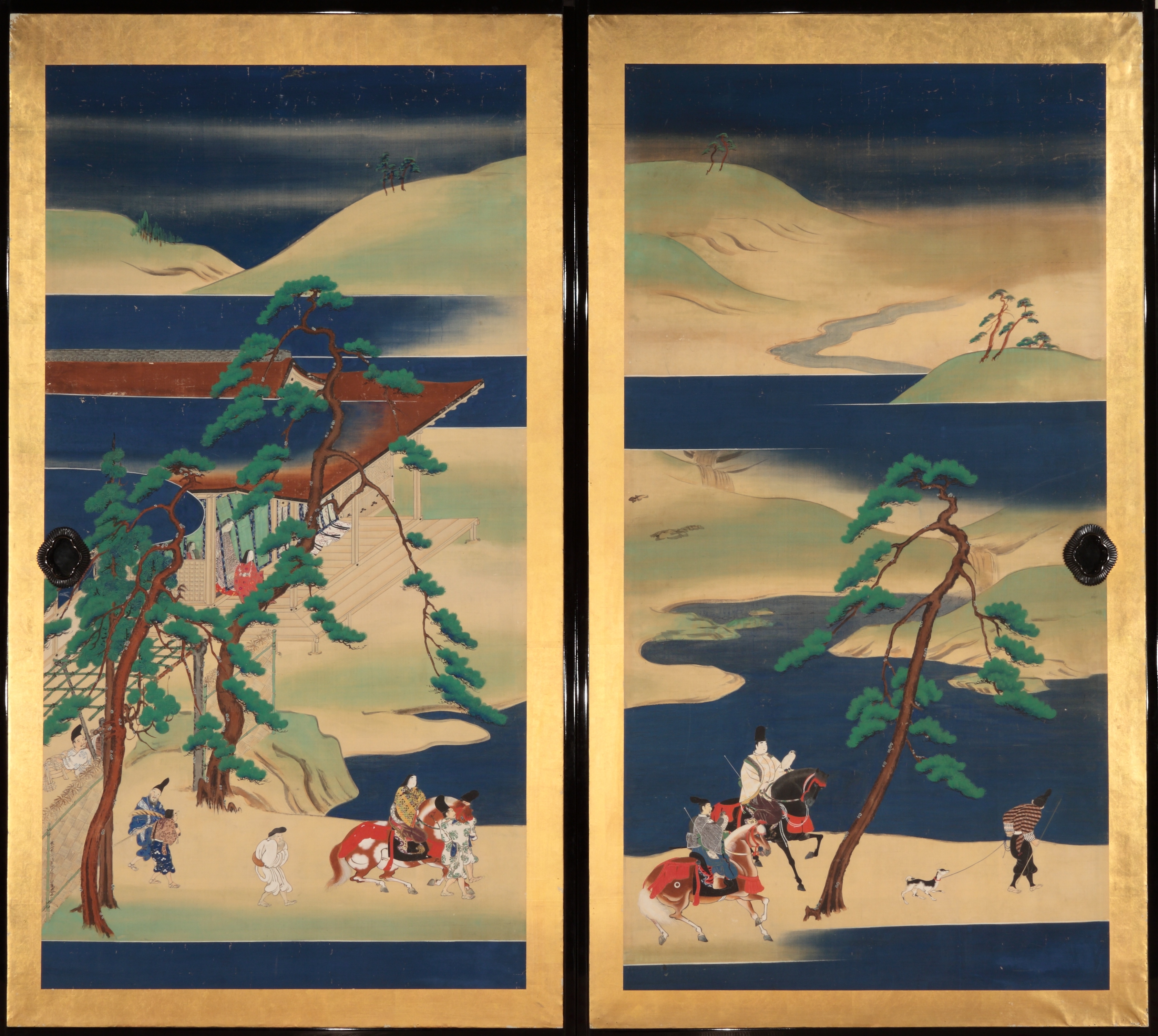 画像:冷泉為恭「鷹狩・曲水宴図襖絵」(部分)