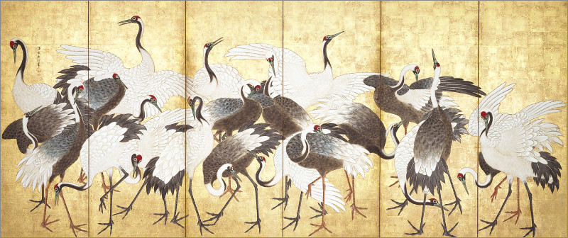 画像:石田幽汀《群鶴図屏風》
