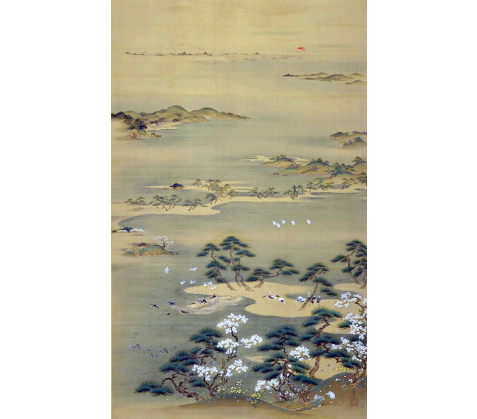 画像:狩野栄信《春秋山水花鳥図 春幅》