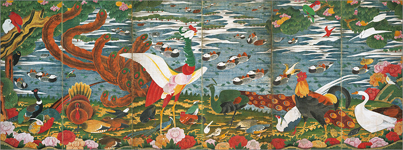 画像:伊藤若冲《樹花鳥獣図屏風》