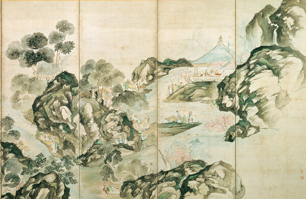 画像:池大雅「蘭亭曲水図屏風」
